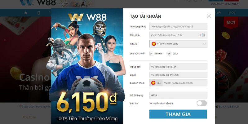 Trình tự đăng ký W88 đơn giản cho tân thủ